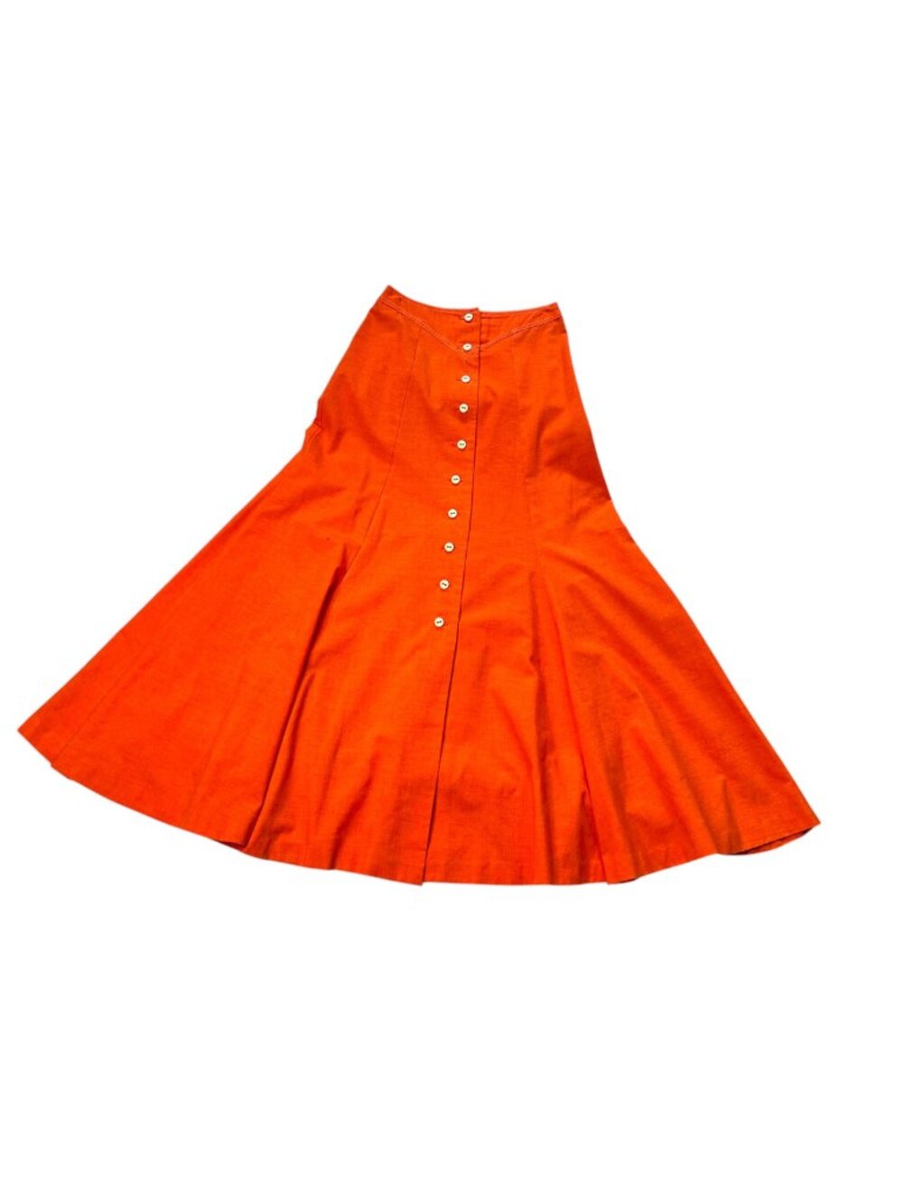 Vintage Country Suburbans Tangerine Orange Button Front Long Western Yoke Trumpe - Picture 2 of 5